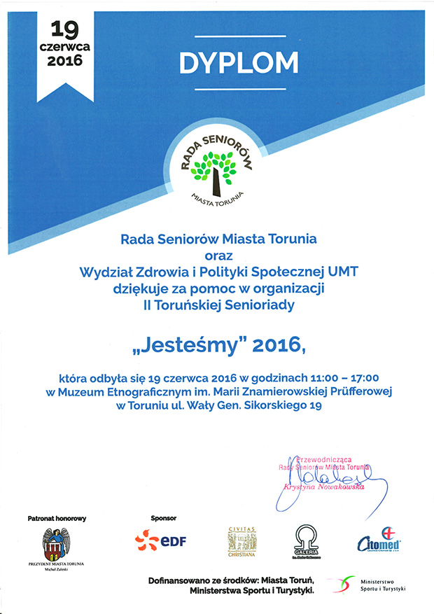 Podziękowania II Toruńska Senioriada